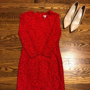 3/4 sleeve red lace dress